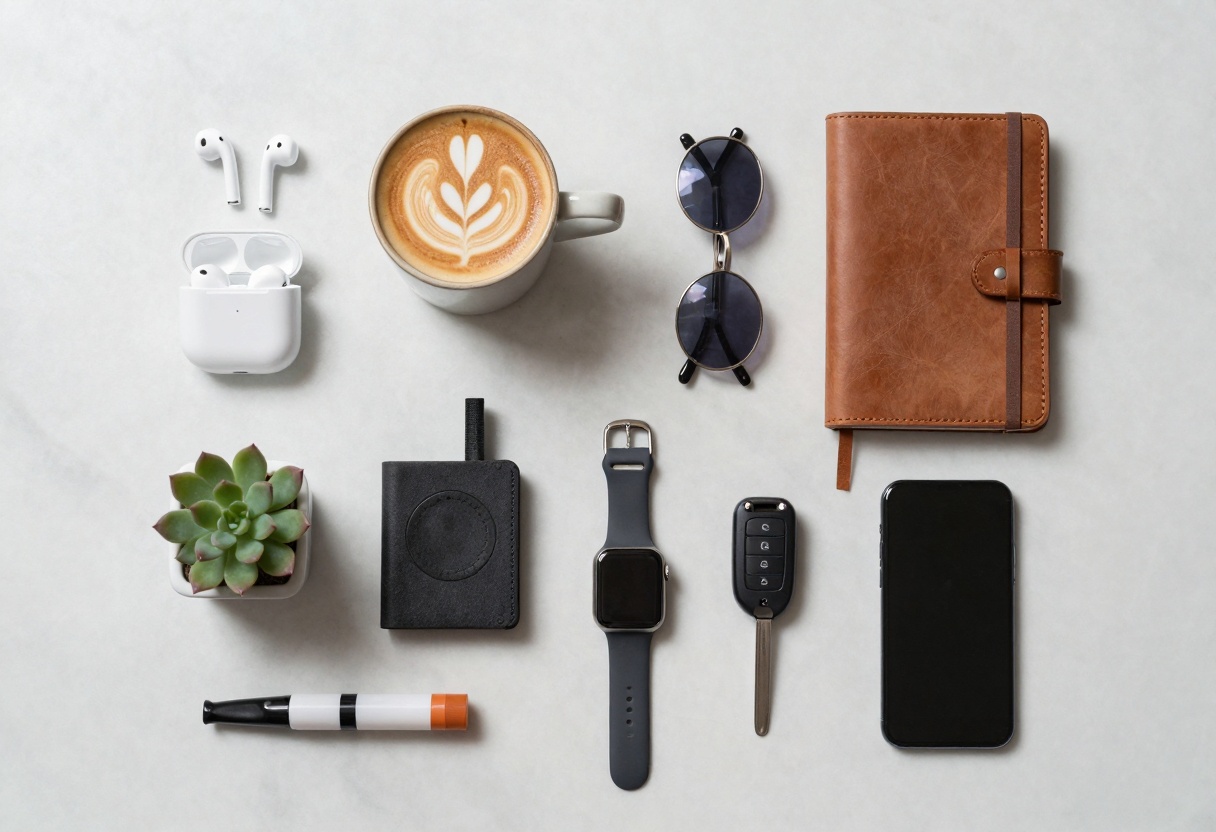 Multiple products arranged in lifestyle flat lay