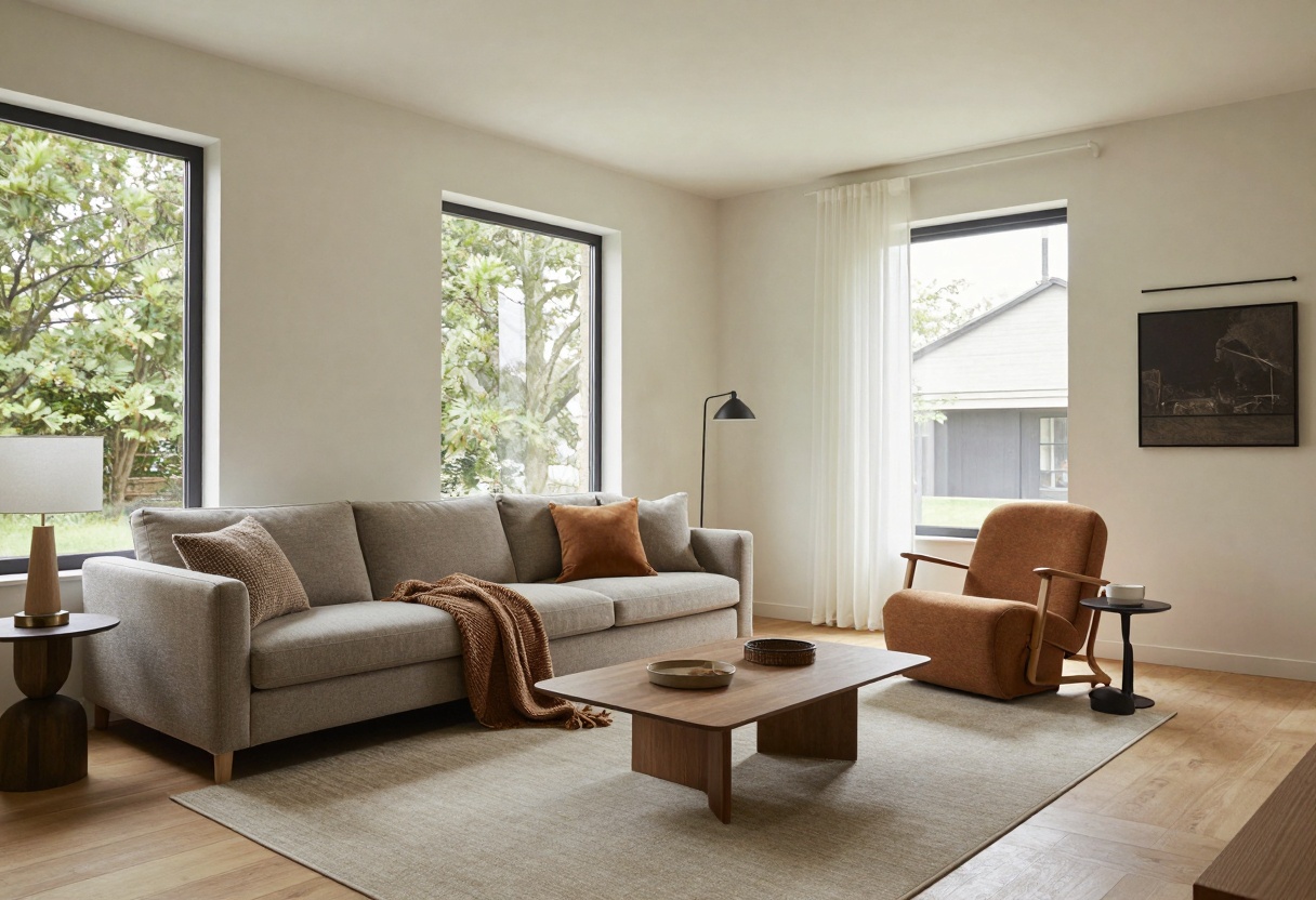 Modern minimalist living room interior with Scandinavian design aesthetic