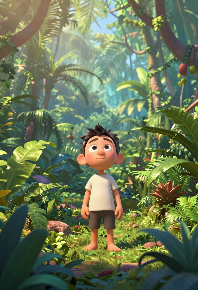Character integrated into jungle environment