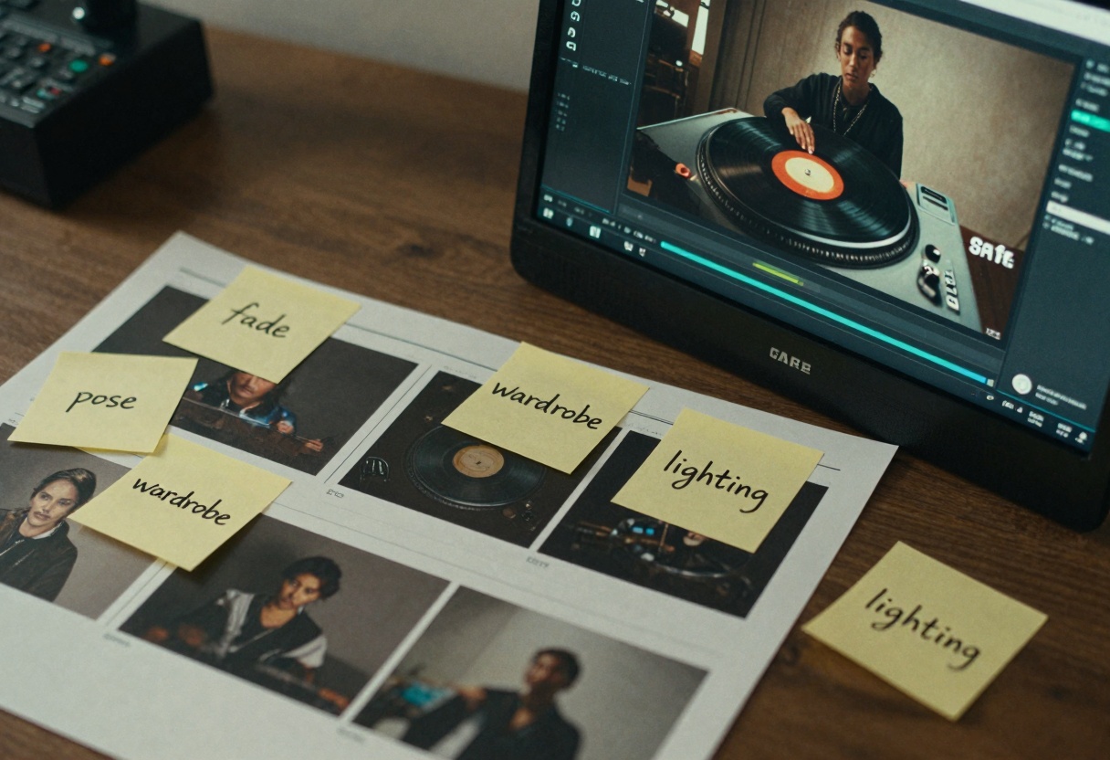 Storyboard on desk for a safe AI video concept