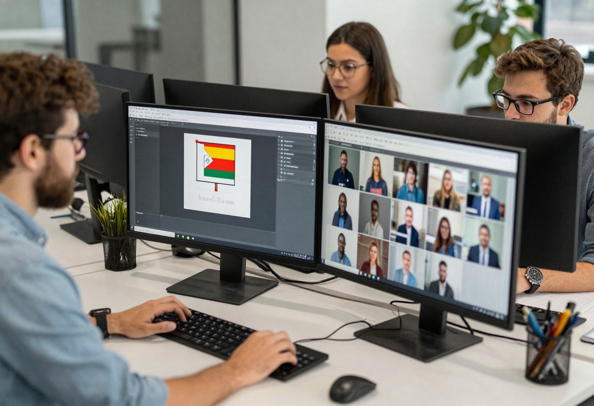 Workplace scene representing review and moderation of sensitive projects