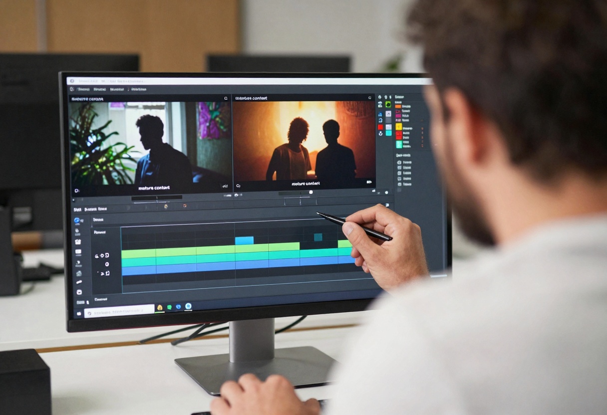 Creator editing a video timeline with storyboard notes