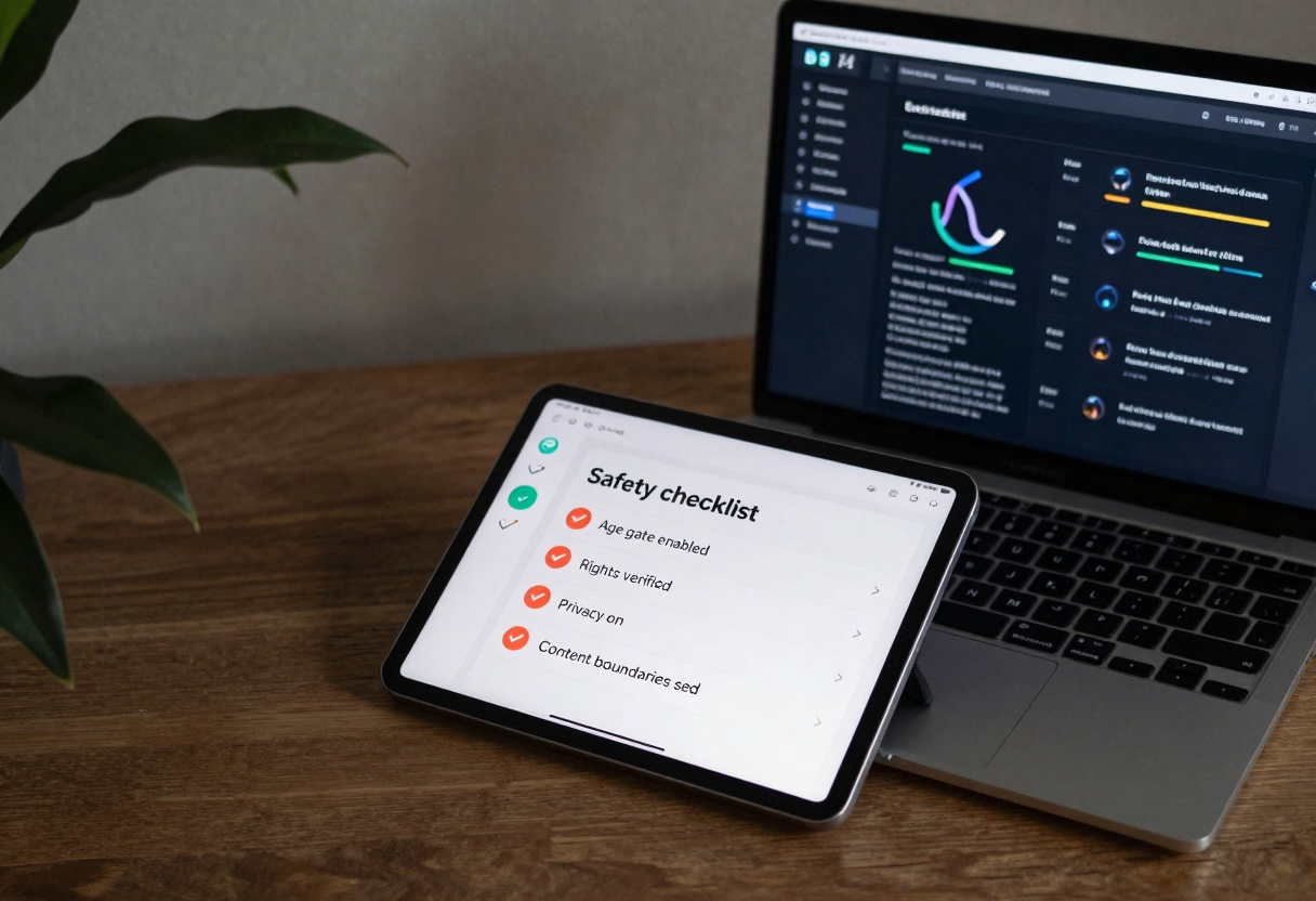 Tablet showing a safety checklist next to an AI dashboard