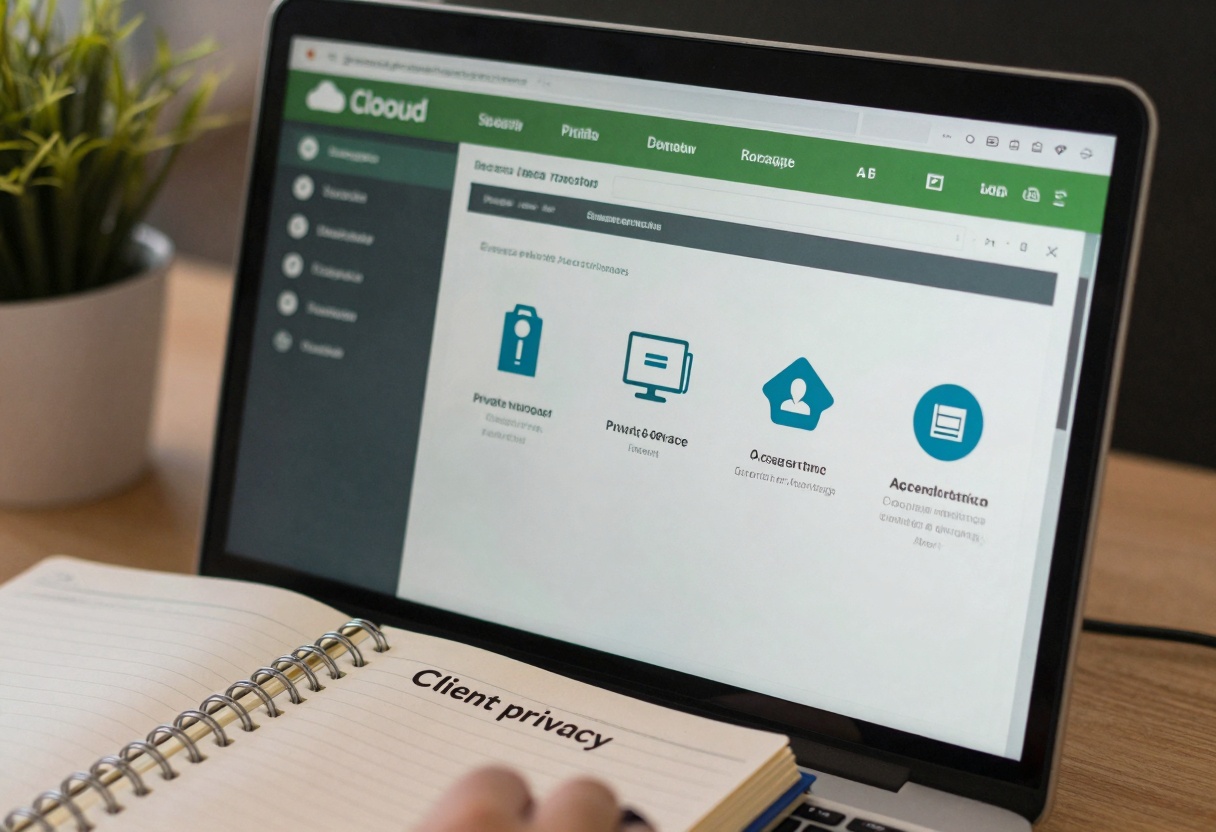 Secure dashboard with privacy, access control, and audit log icons
