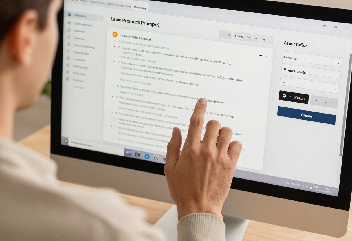 Over-the-shoulder view of a creator using an AI prompt interface