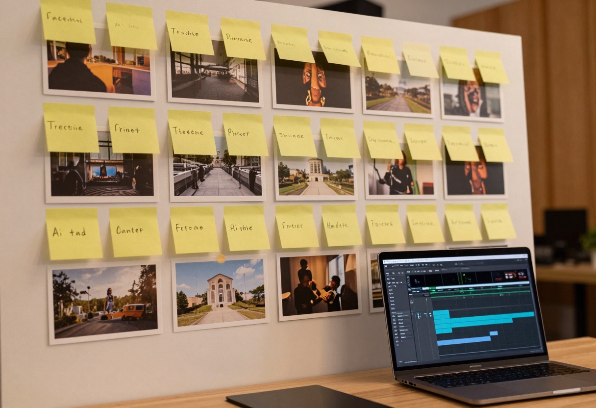 Storyboard wall for a text-to-video project