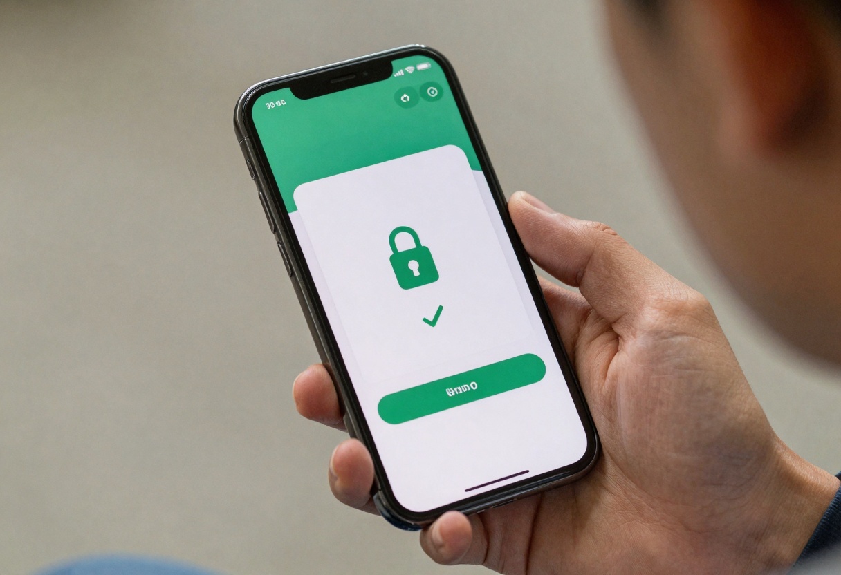 Age verification screen on a phone, lock and checkmark