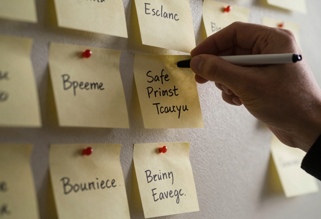 Sticky notes with safe prompt phrases and boundaries