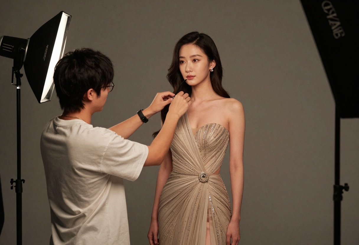 Behind-the-scenes fashion shoot focusing on lighting and mood