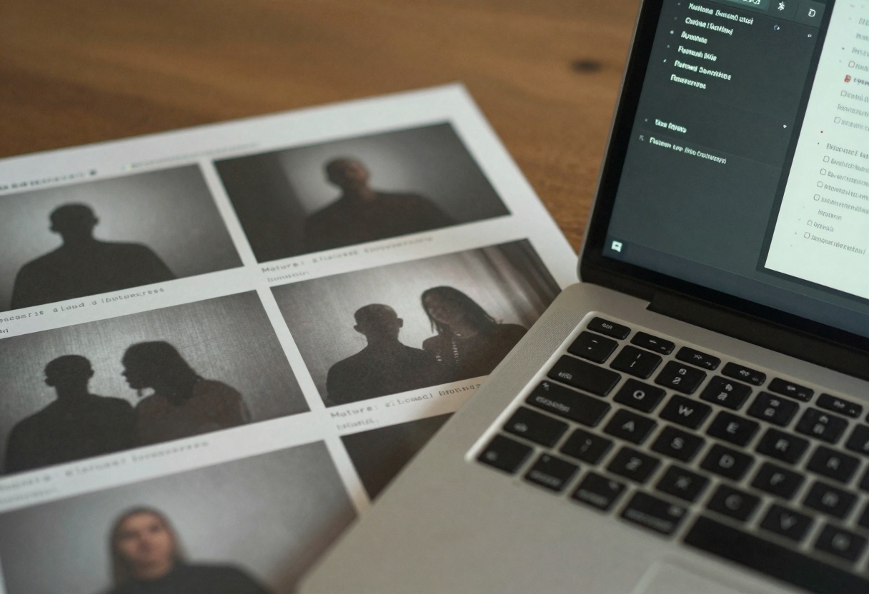 Desk storyboard with video prompt window (non-explicit)