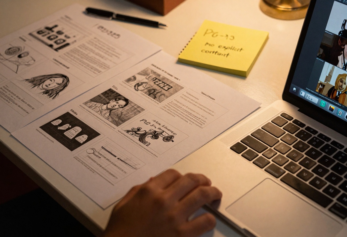 Storyboard and video prompt planning on a desk