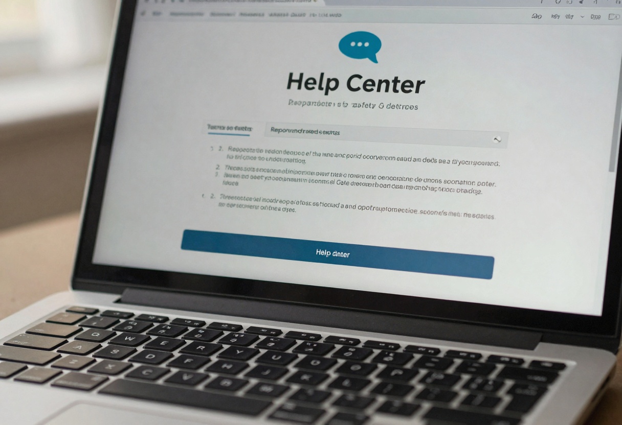 Laptop showing a help center and reporting UI