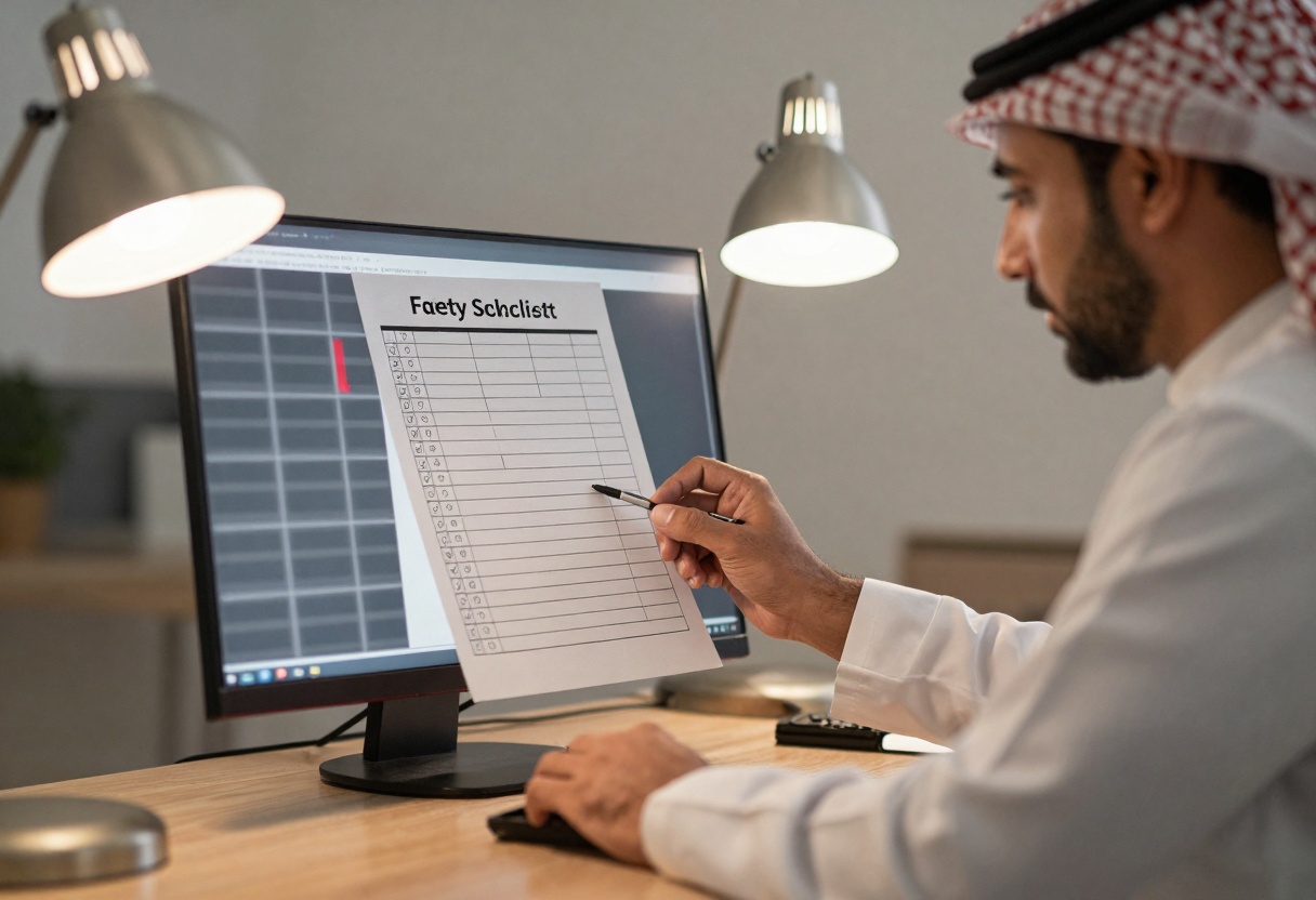 On-screen safety checklist being reviewed