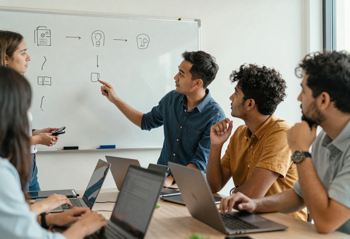 Team discussing responsible AI use in an office