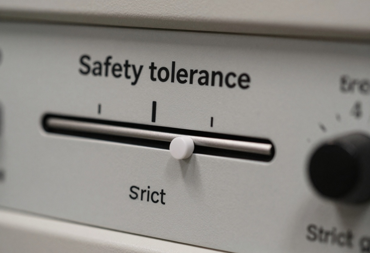 Close-up of a safety tolerance slider set near strict