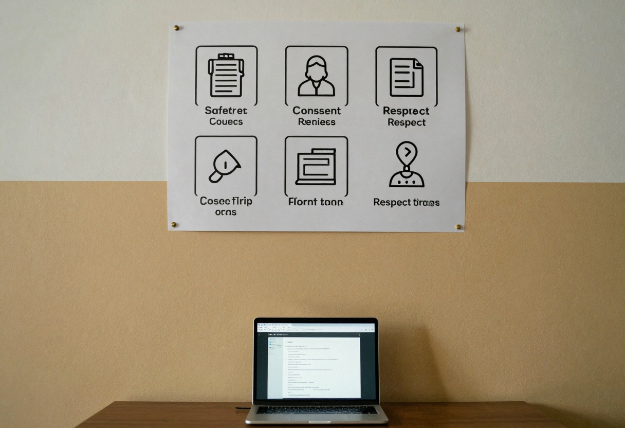 Pinned guidelines poster with safety and consent icons