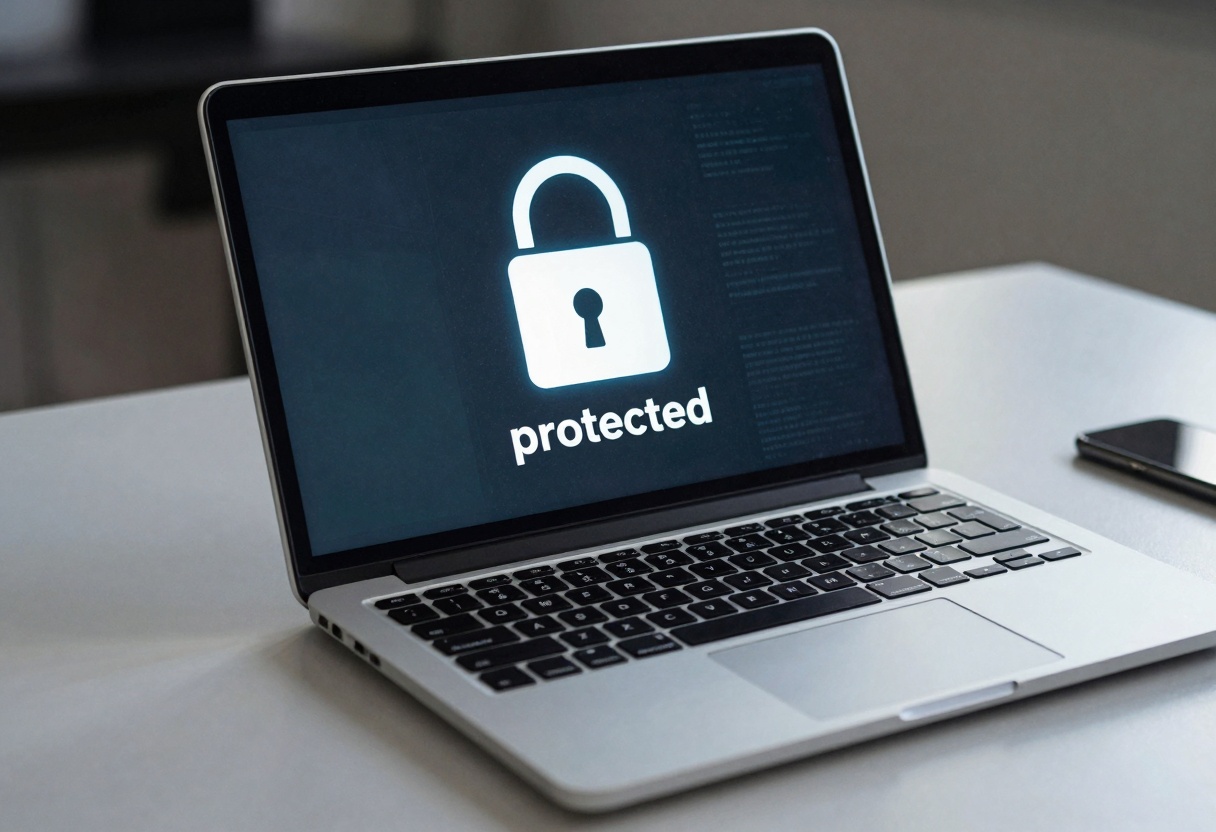 Laptop showing privacy protection padlock UI