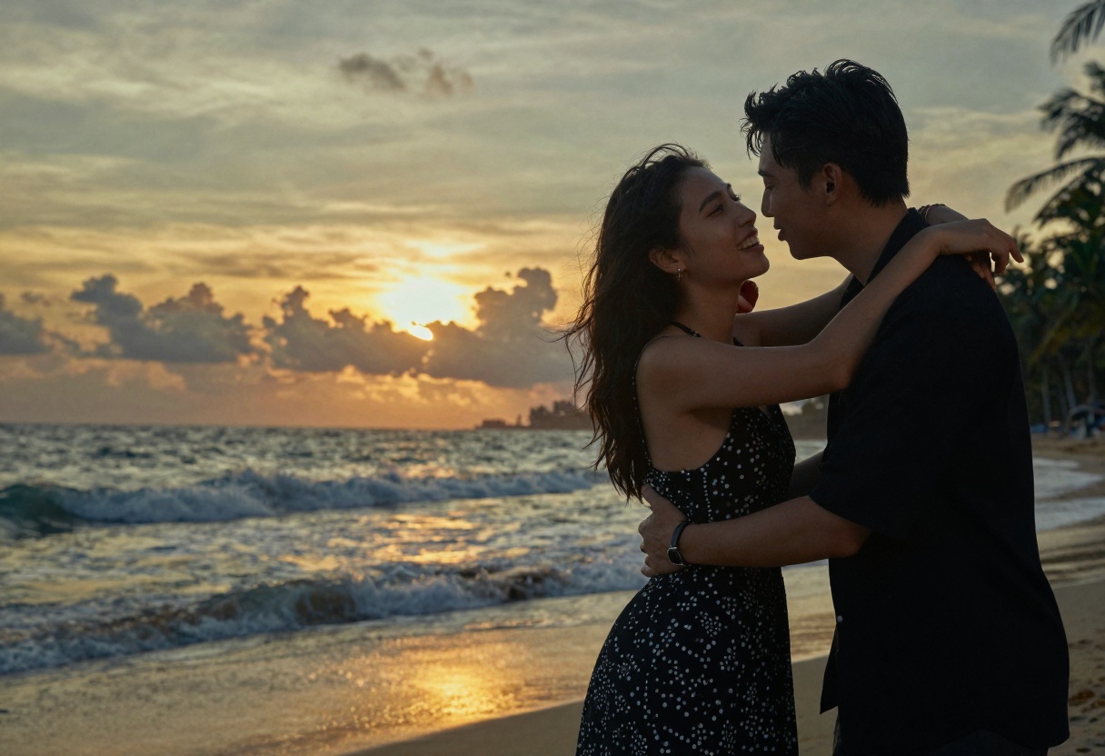 Romantic beach sunset scene