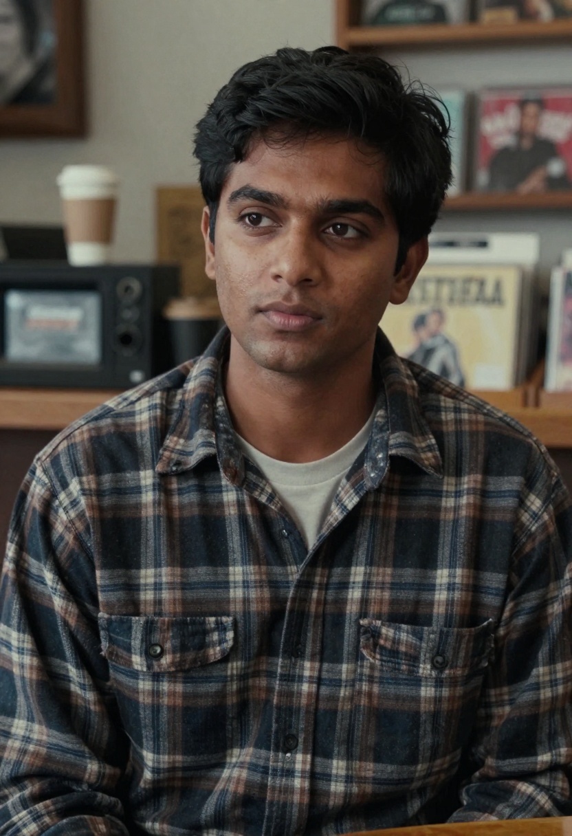 90s indie film style with natural lighting and muted colors