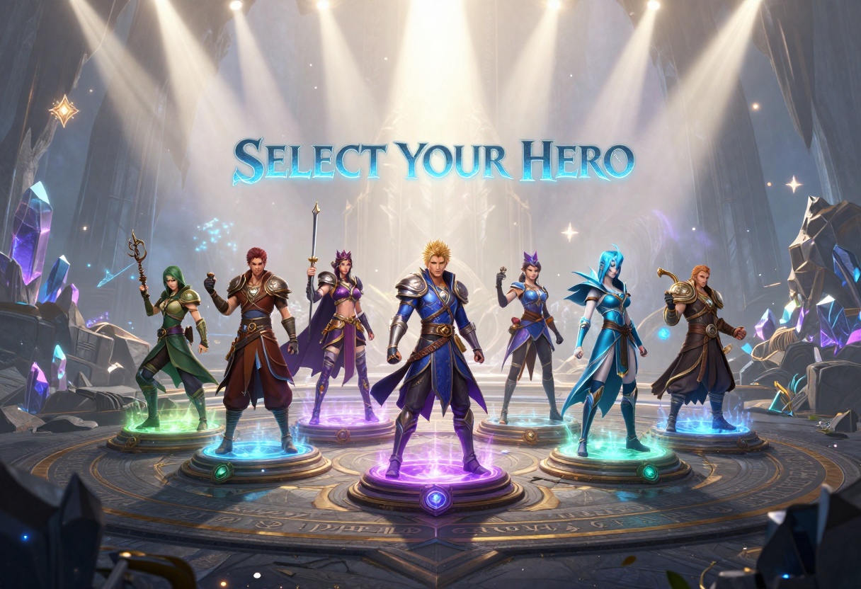 Character selection interface with multiple heroes Character selection interface with multiple heroes