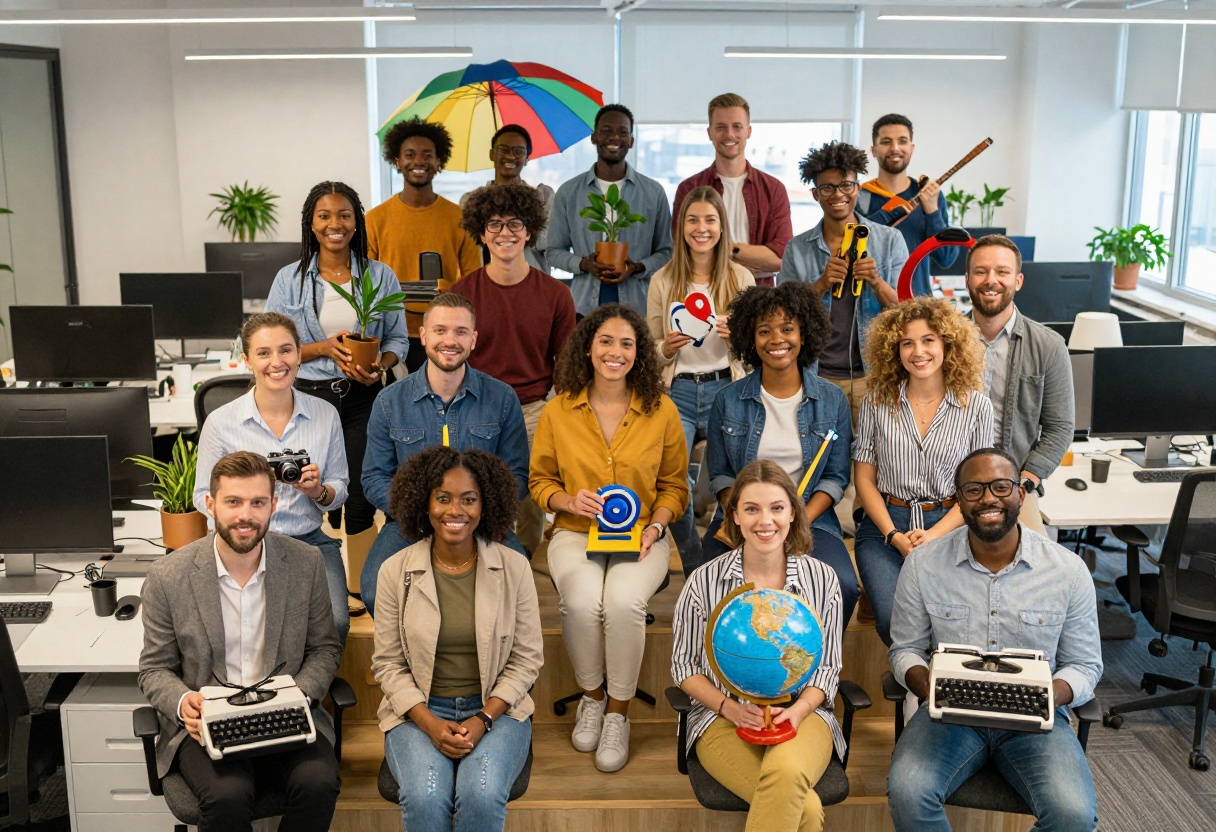 Office team with unique creative objects