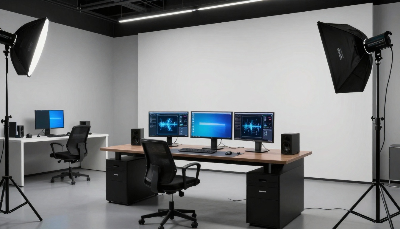 Premium creative studio with advanced AI workstation setup
