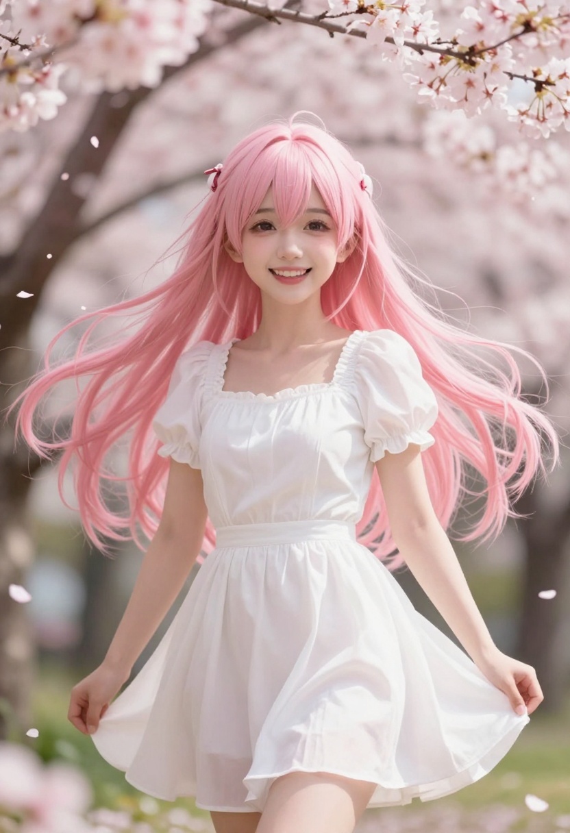 Beautiful anime-style AI girlfriend character with pink hair