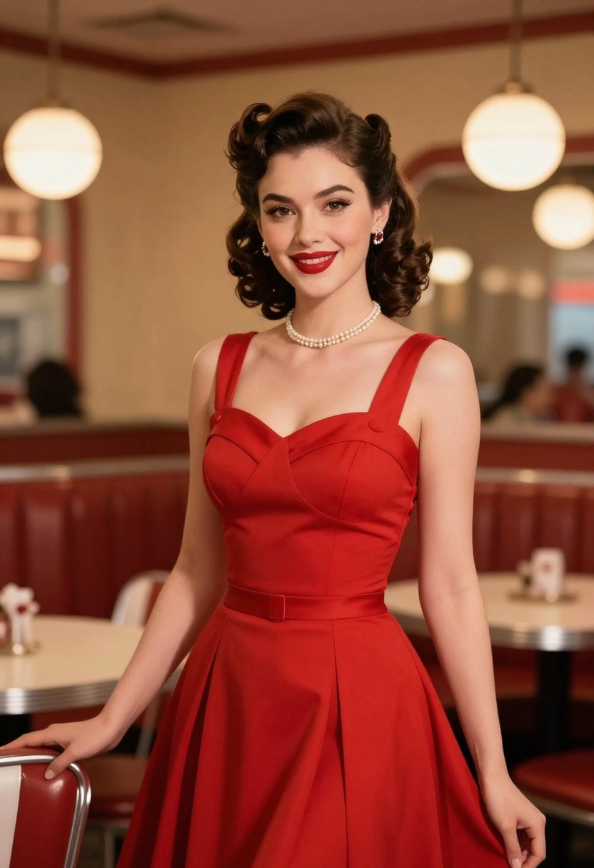 Vintage-style AI girlfriend character with retro aesthetics