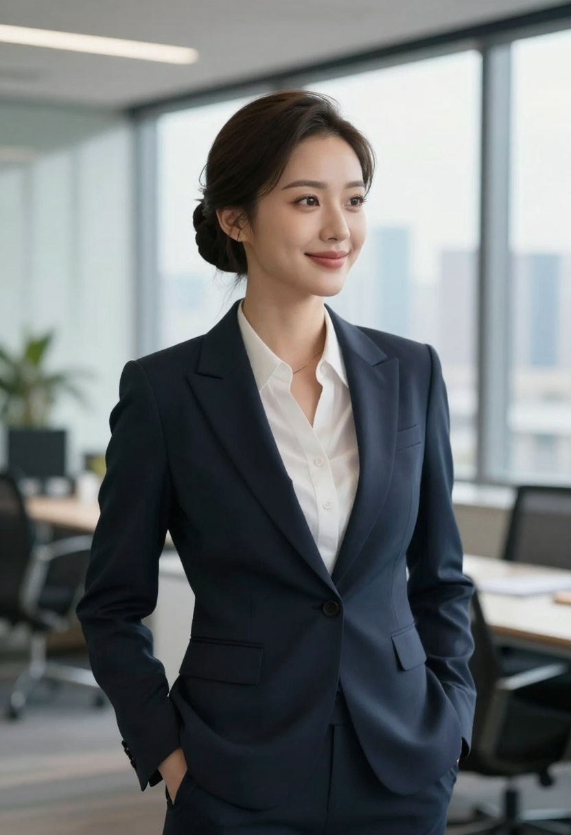 Professional-style AI girlfriend character in business setting
