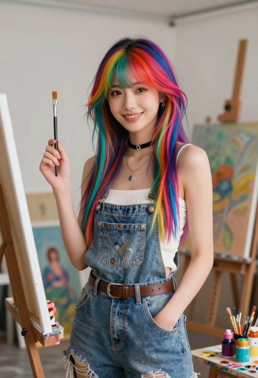 Artistic AI girlfriend character in creative setting
