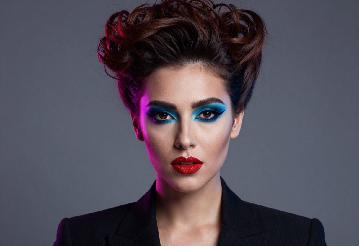 Artistic portrait with dramatic makeup and creative lighting