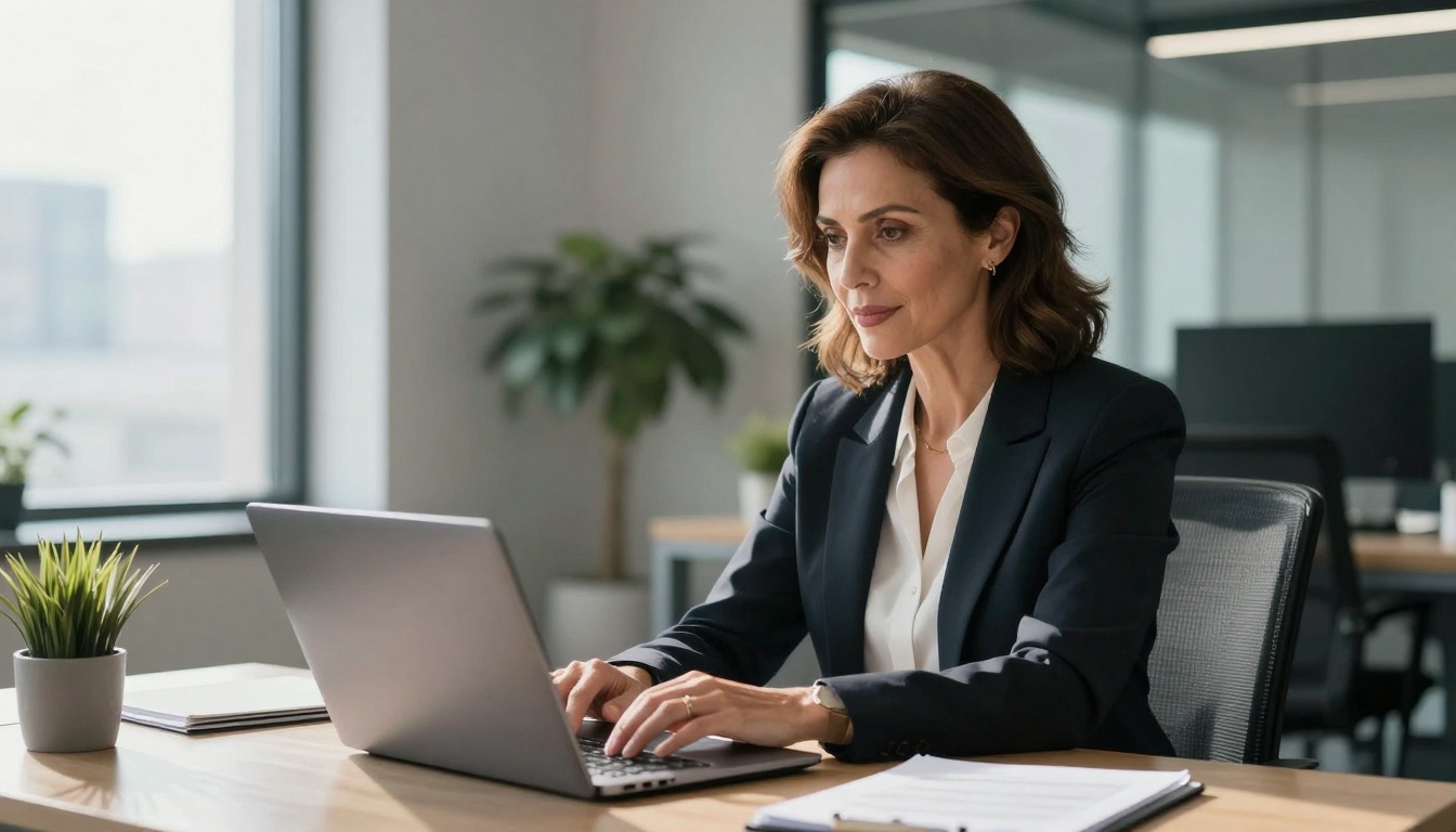 Professional mature woman working in modern office environment