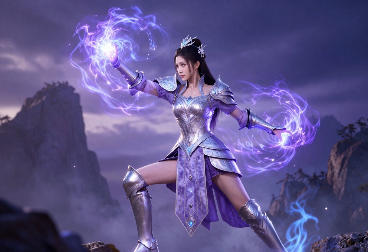 Powerful fantasy warrior with magical energy