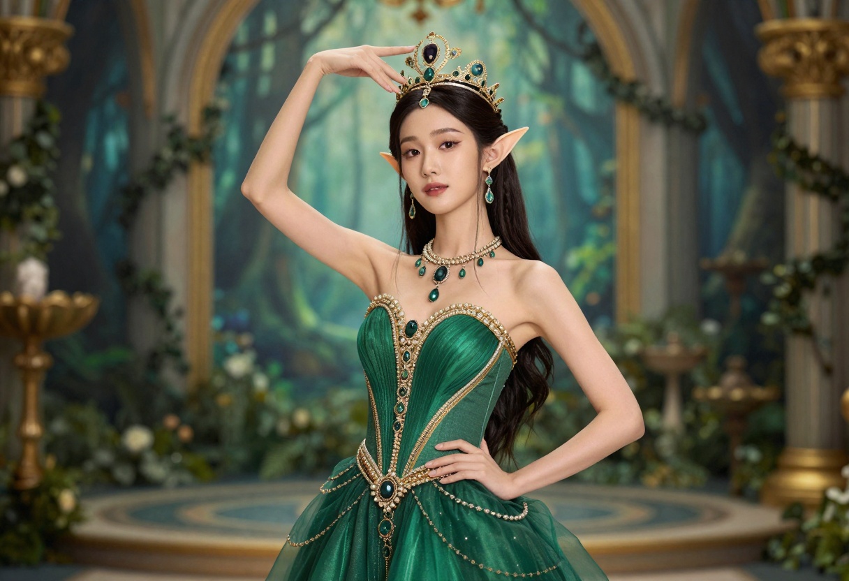 Elven princess in enchanted forest palace