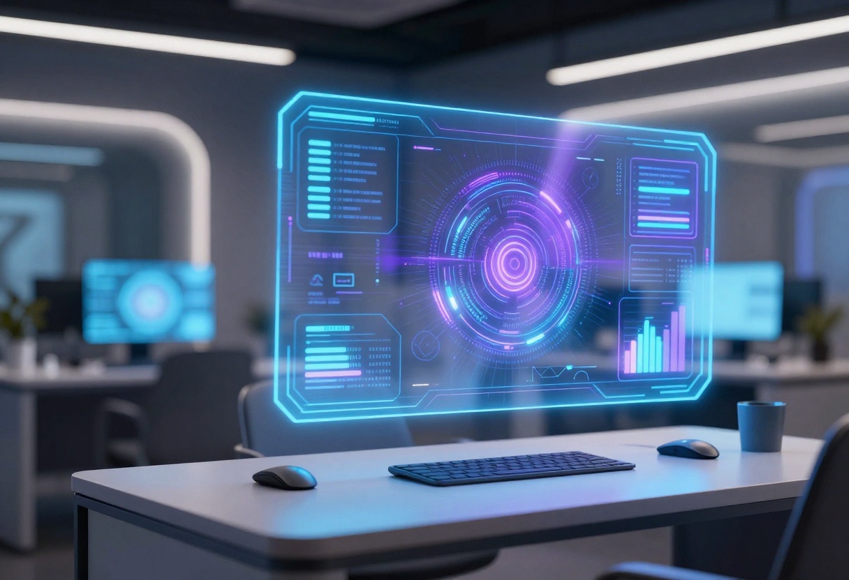 Futuristic AI interface workspace Futuristic AI interface workspace