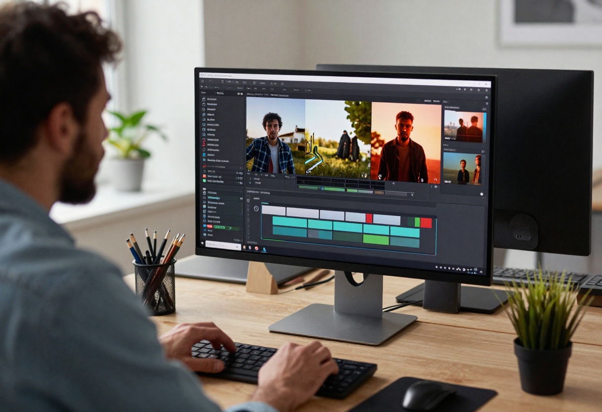 Content creator at professional workspace
