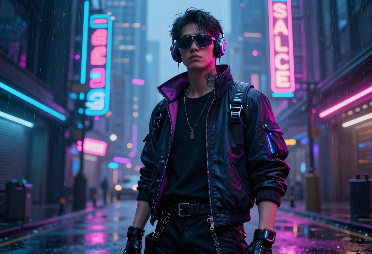 Cyberpunk character in futuristic setting