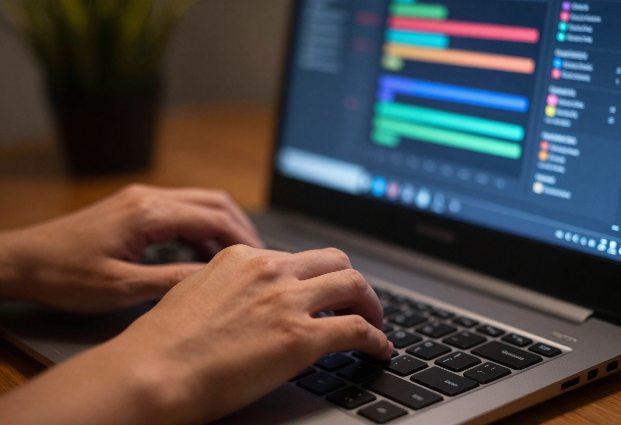 Hands typing with AI interface visible