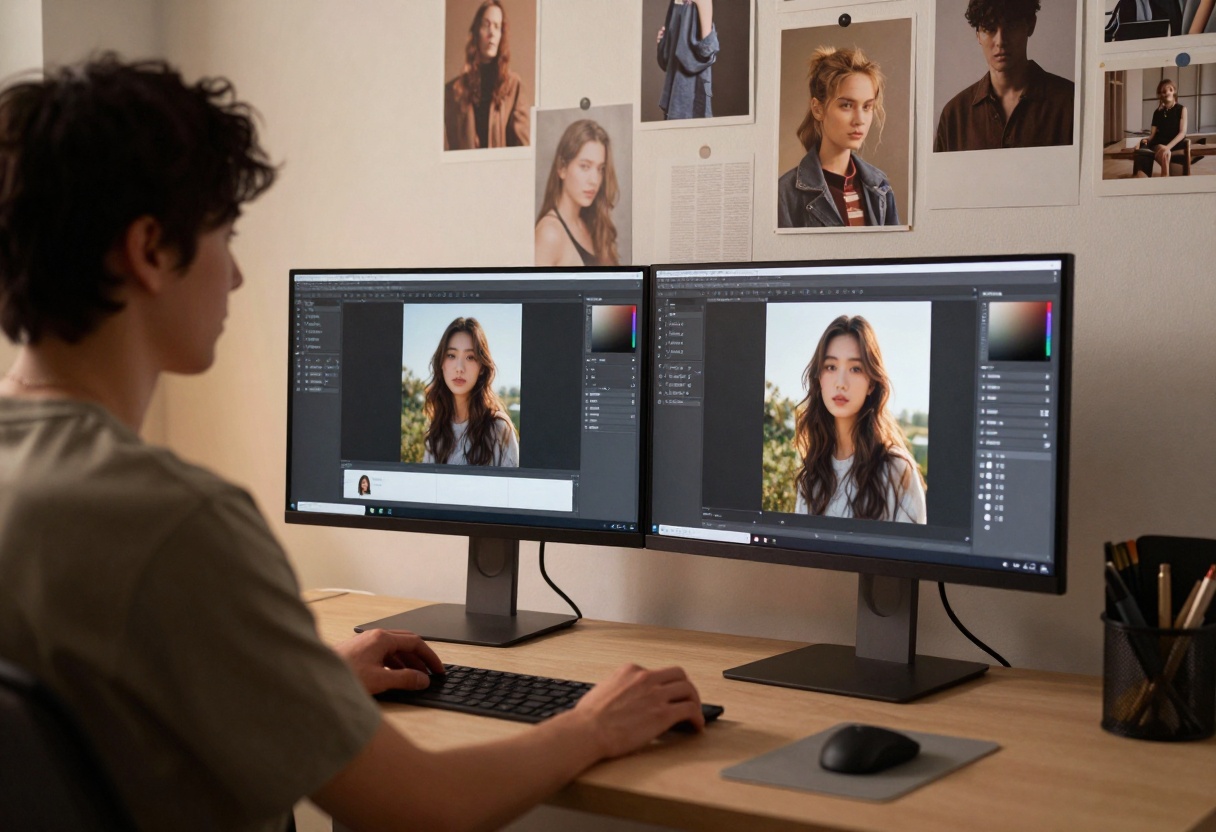 Professional artist workspace with AI generation tools