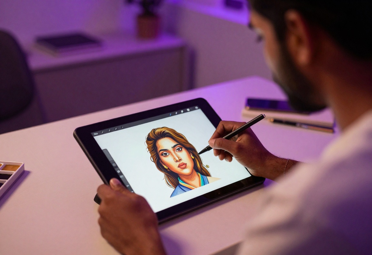 Professional studio workspace with AI interface
