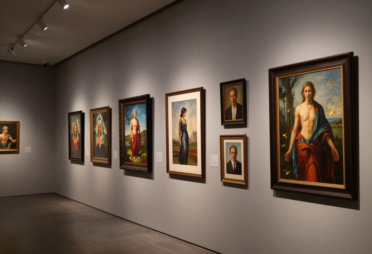 Gallery wall displaying diverse AI artworks