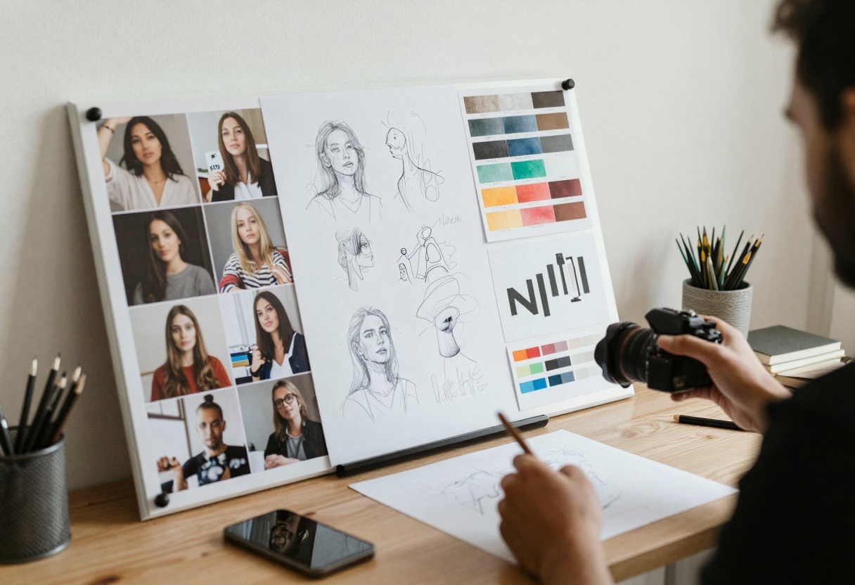 Creative workspace with mood board
