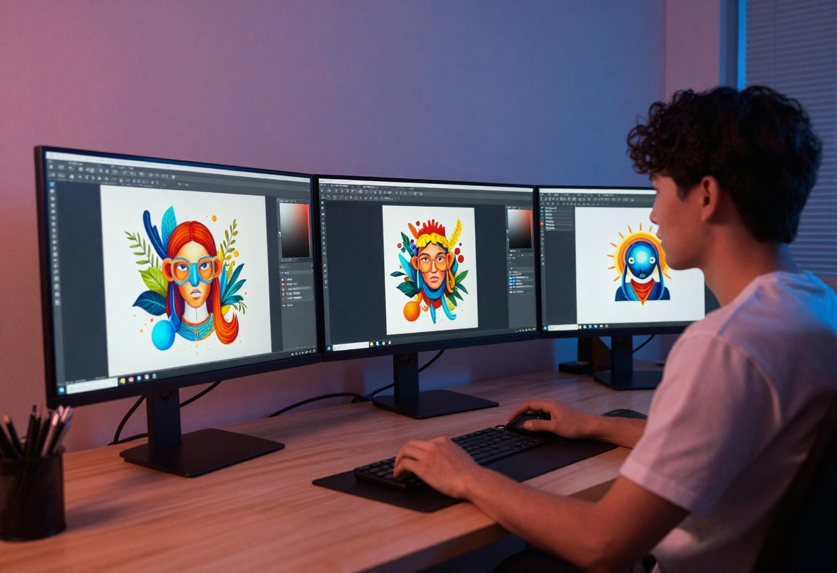 Creative workspace with multiple monitors Creative workspace with multiple monitors