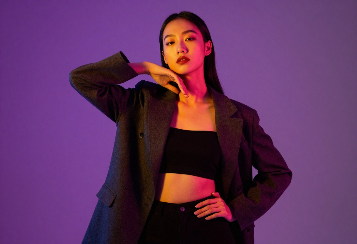 Creative editorial with colored lighting effects