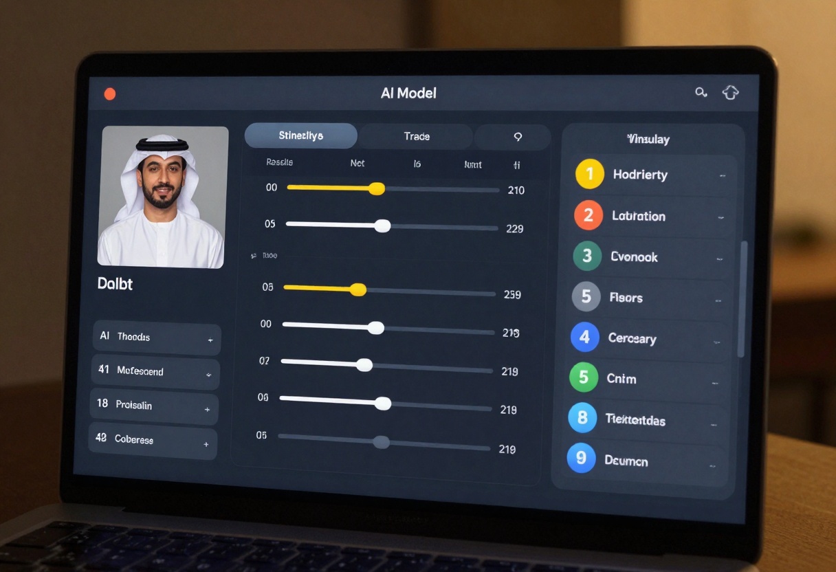 Digital interface showing AI model settings and parameters