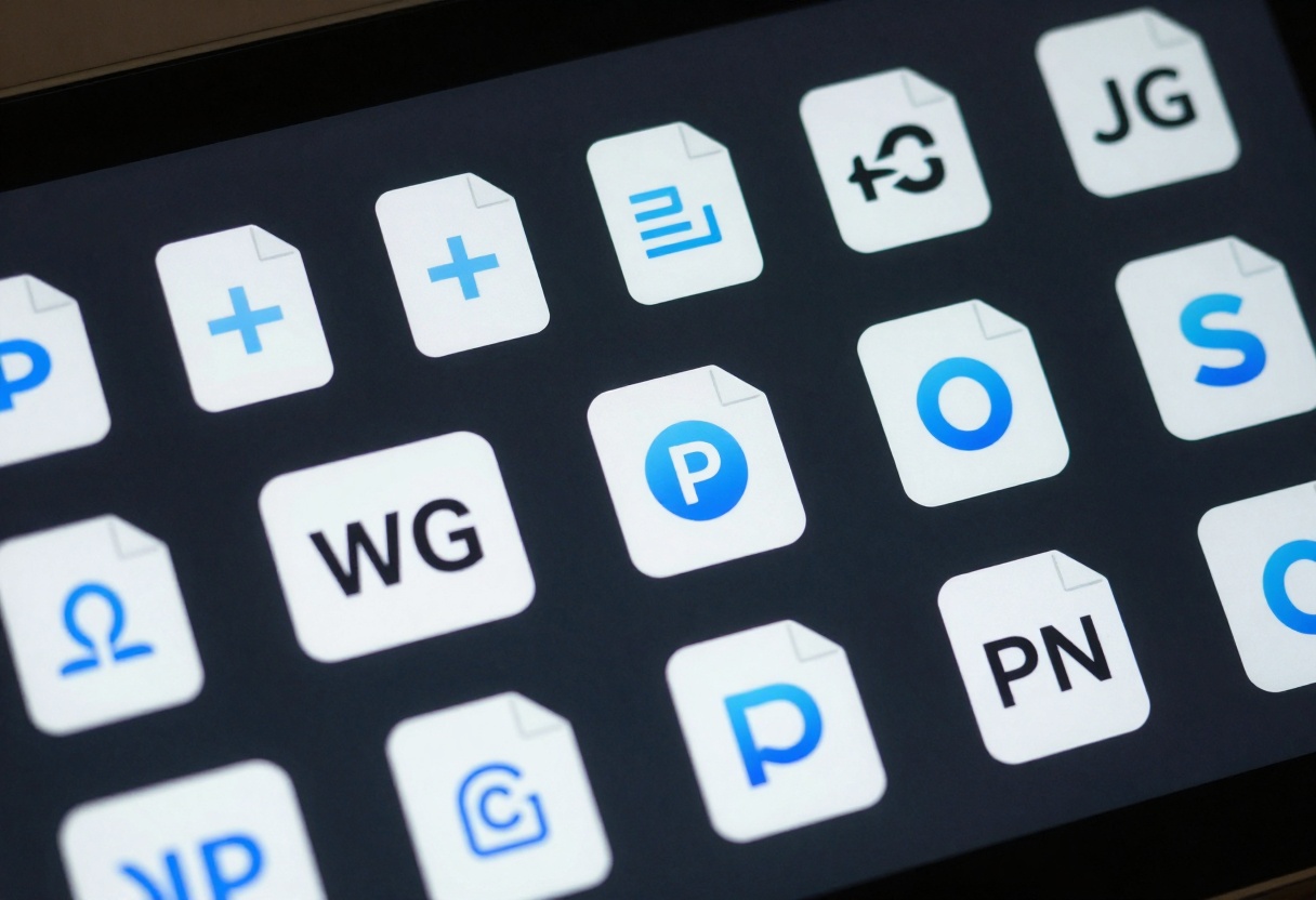 Different image file format icons on modern screen