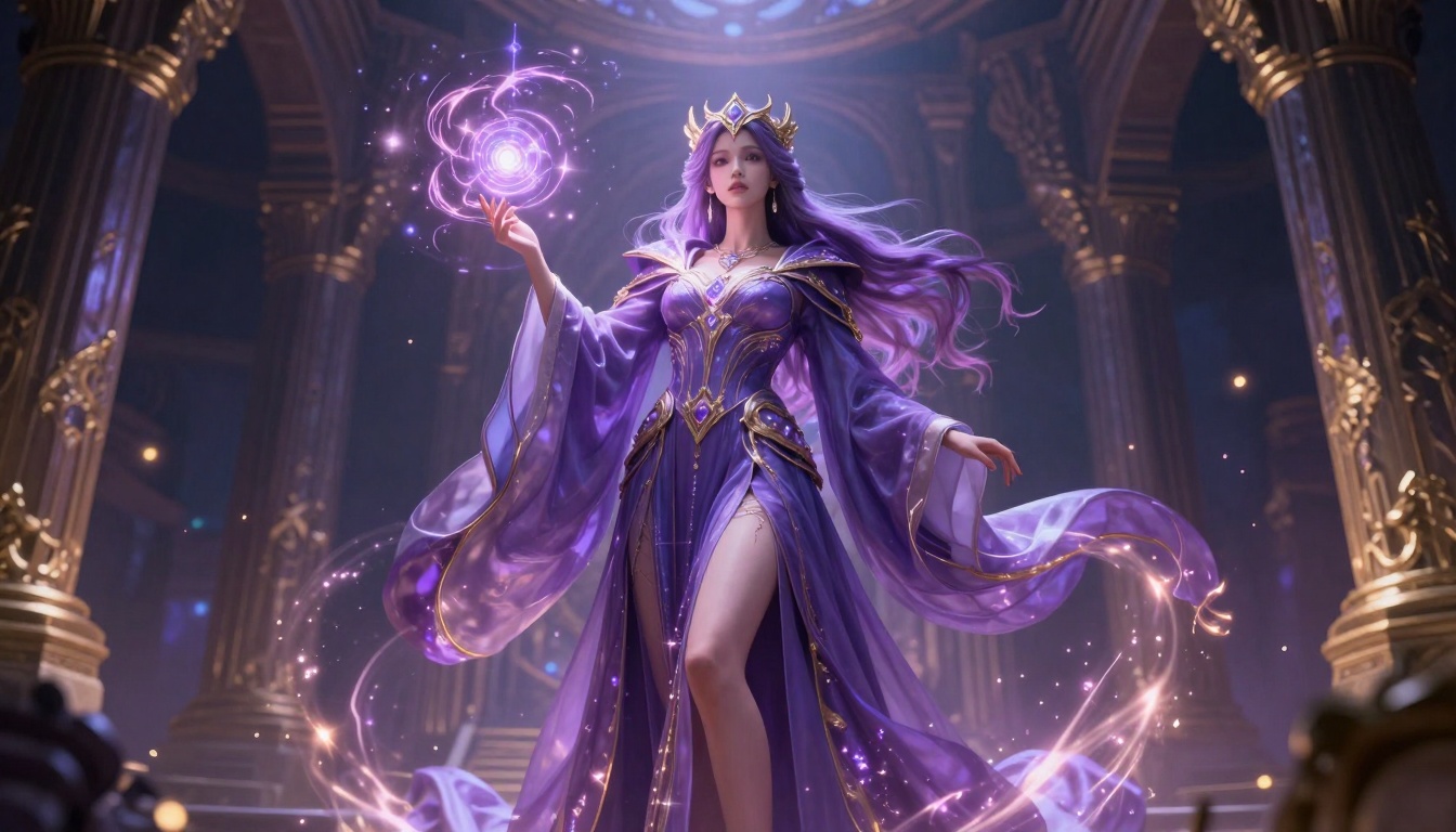 Fantasy art featuring mystical character in temple setting