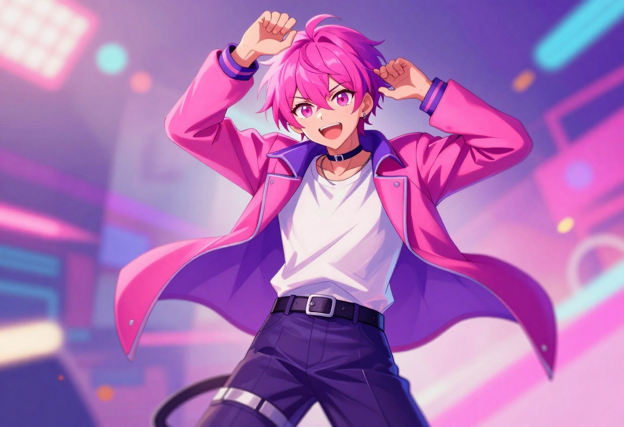 Anime-style character with dynamic pose and colorful effects