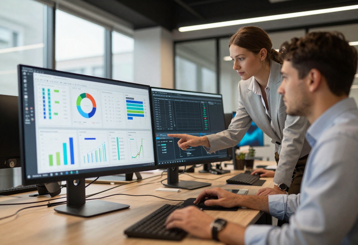 Professional team using AI tools in office
