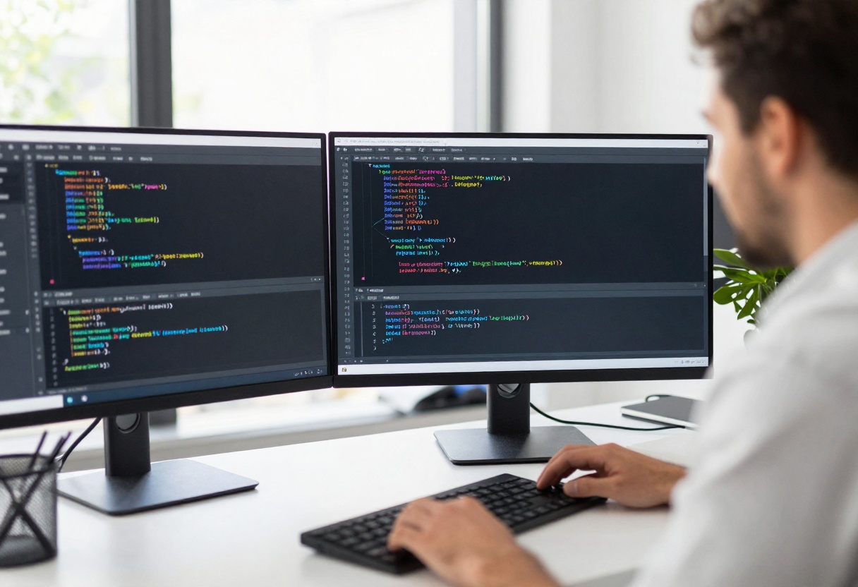 Developer reviewing AI-generated code with debugging interface Developer reviewing AI-generated code with debugging interface